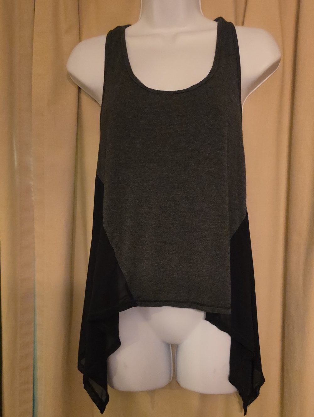 Yelete Charcoal Gray Tank with Sheer Black Draped Sides